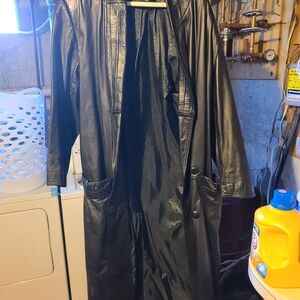 Black Faux Leather Trench Coat